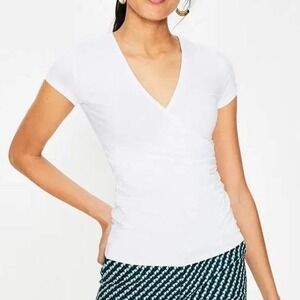 Lot 2 Boden White Short Sleeve Wrap Top Women Blouse V Neck Casual Size 8 Strech